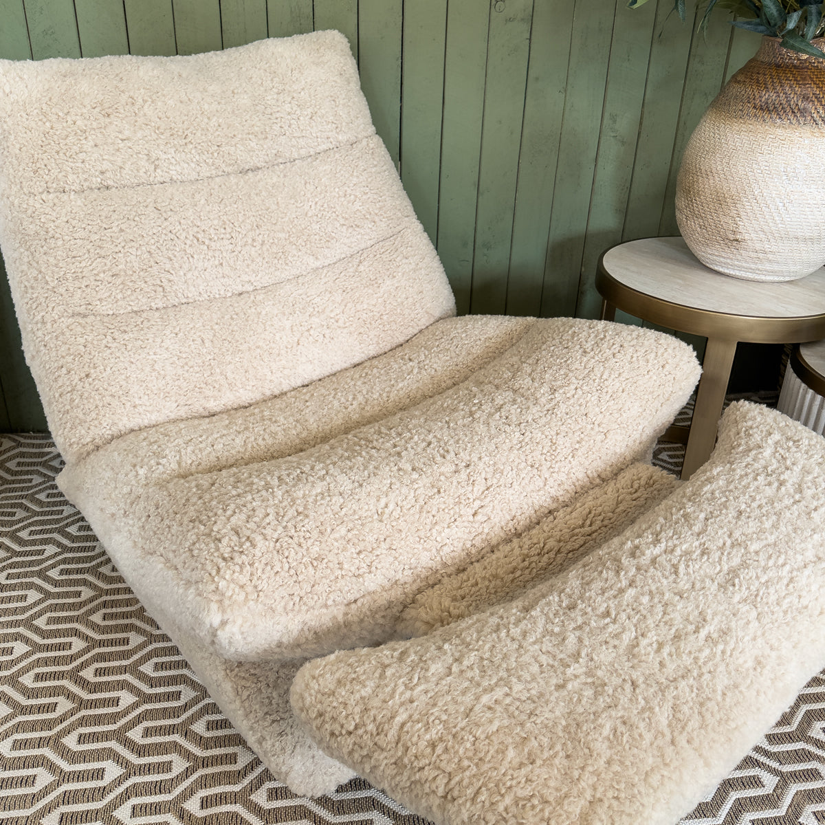 Luxe Beige Faux Sheepskin Recliner Chair