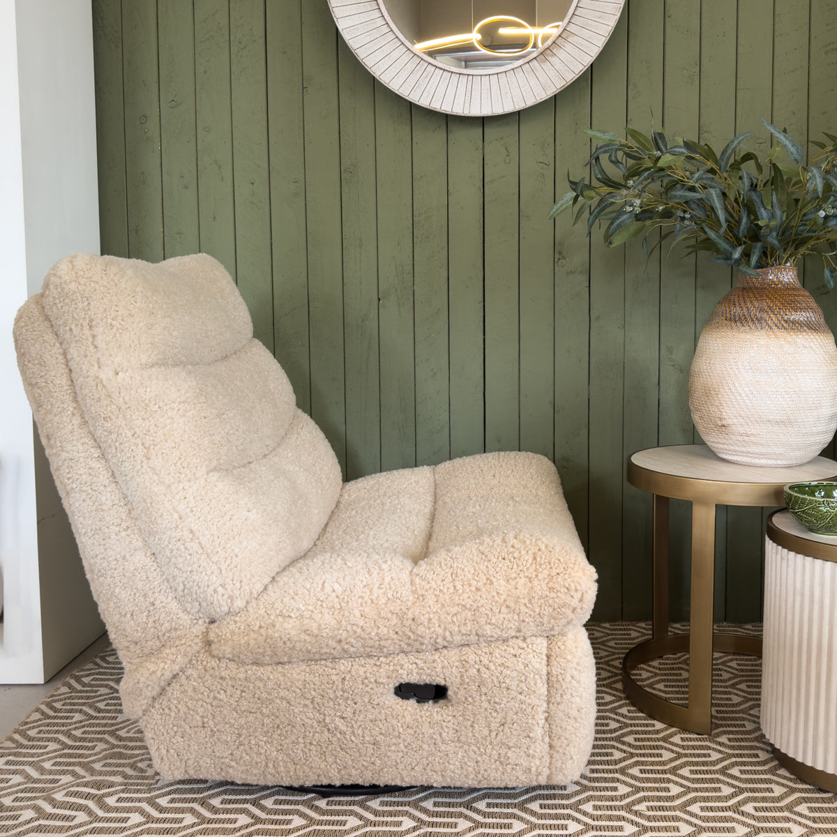 Luxe Beige Faux Sheepskin Recliner Chair
