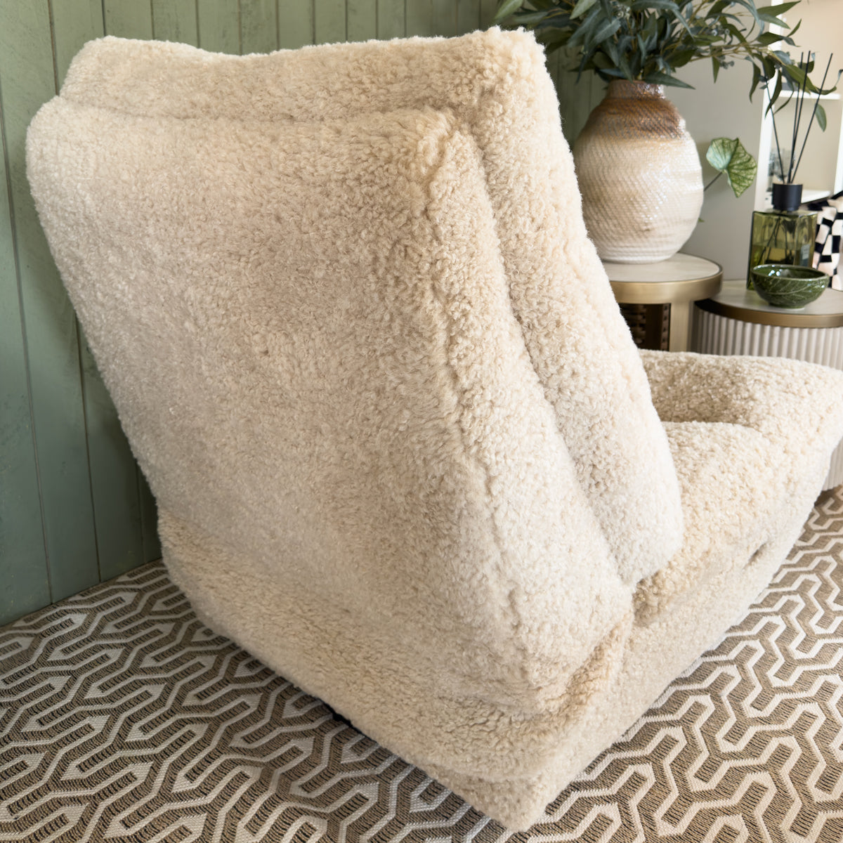 Luxe Beige Faux Sheepskin Recliner Chair