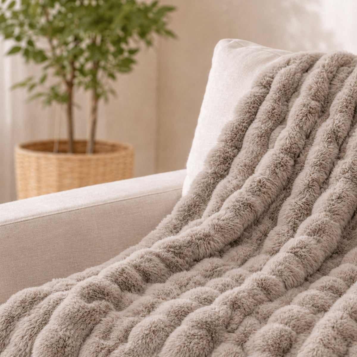 Luxe Wavy Taupe Fur Throw - 150x200cm