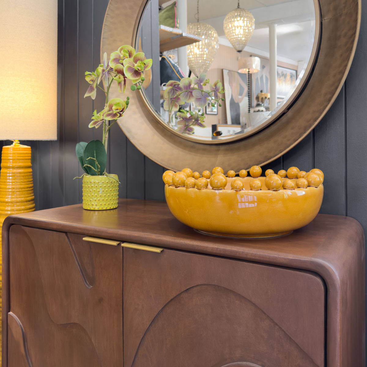 Dark Mango Wood Wave Front 2 Door Cabinet