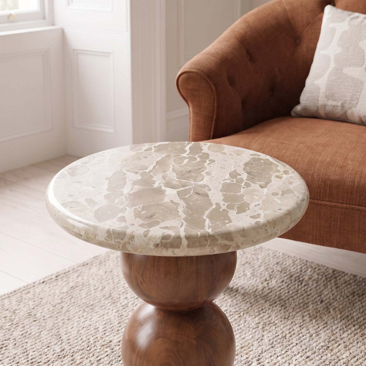 Marble & Mango Wood Spherical Base Side Table