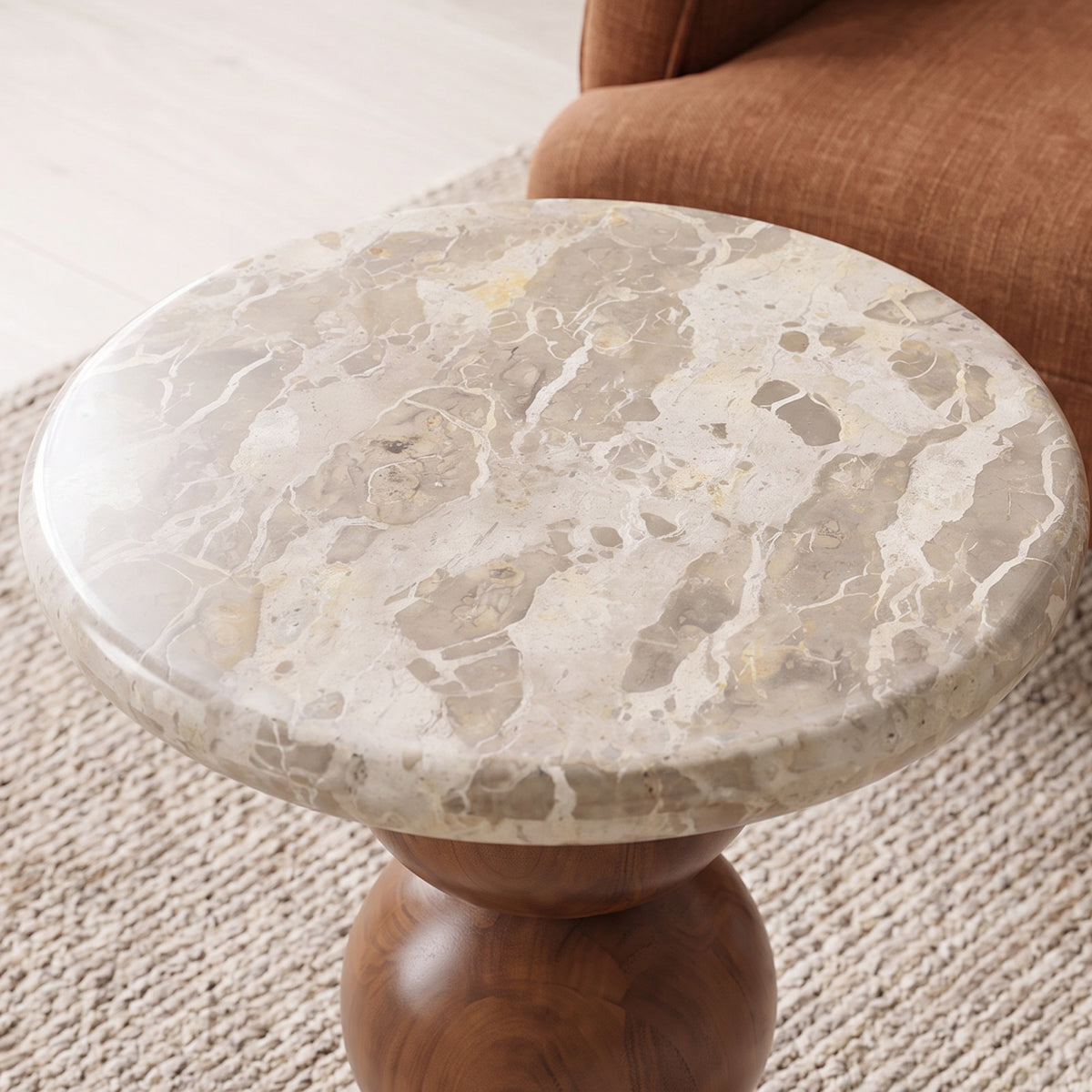 Marble & Mango Wood Spherical Base Side Table