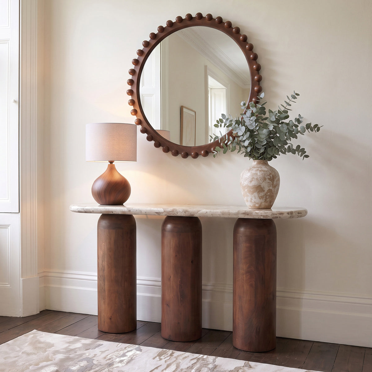 Marble & Triple Mango Wood Pillar Console