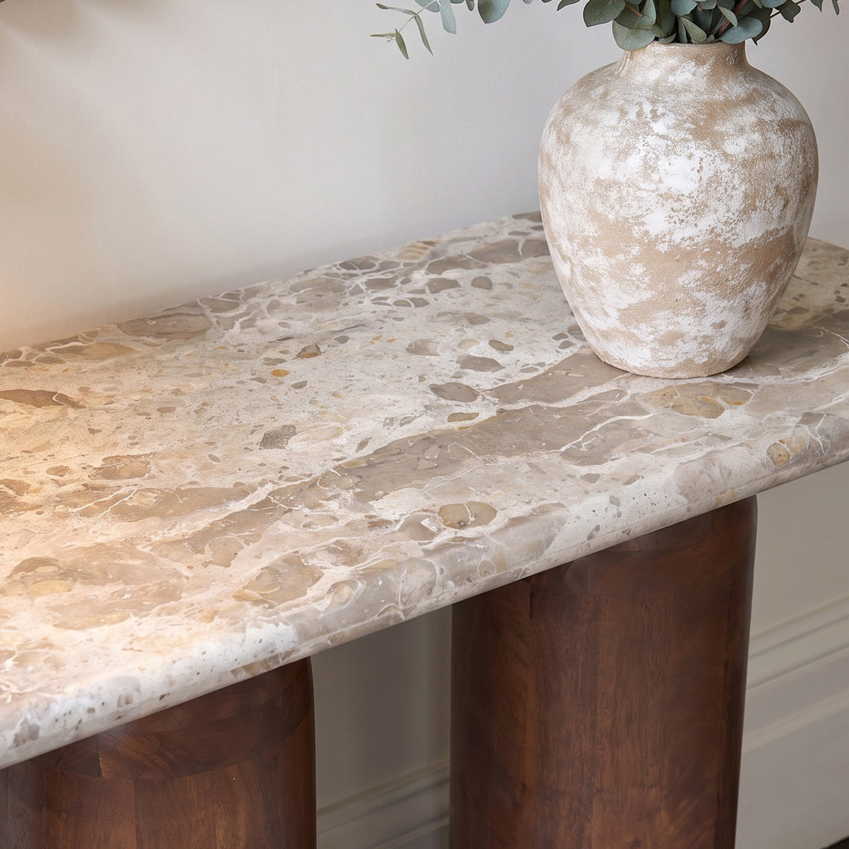 Marble & Triple Mango Wood Pillar Console