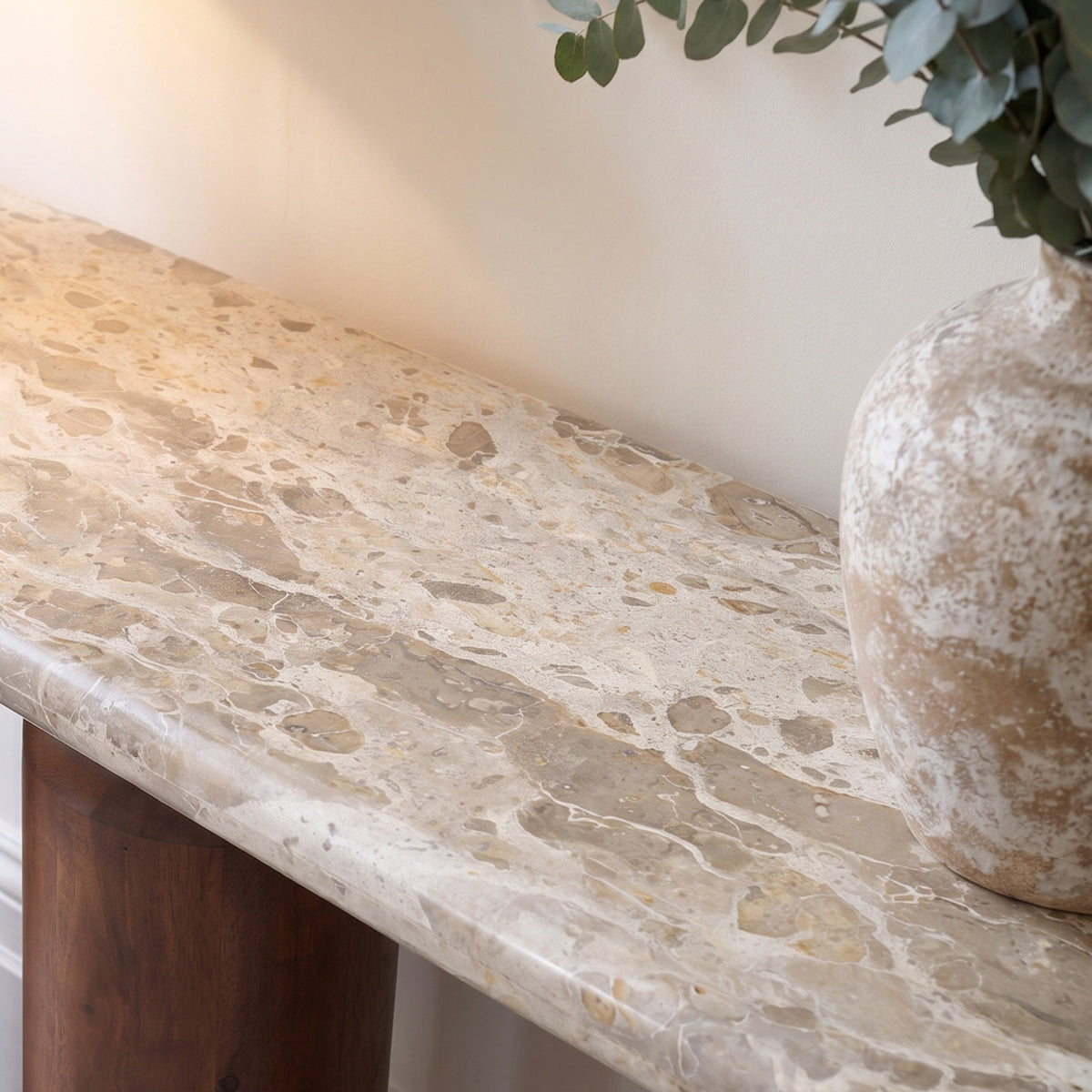 Marble & Triple Mango Wood Pillar Console
