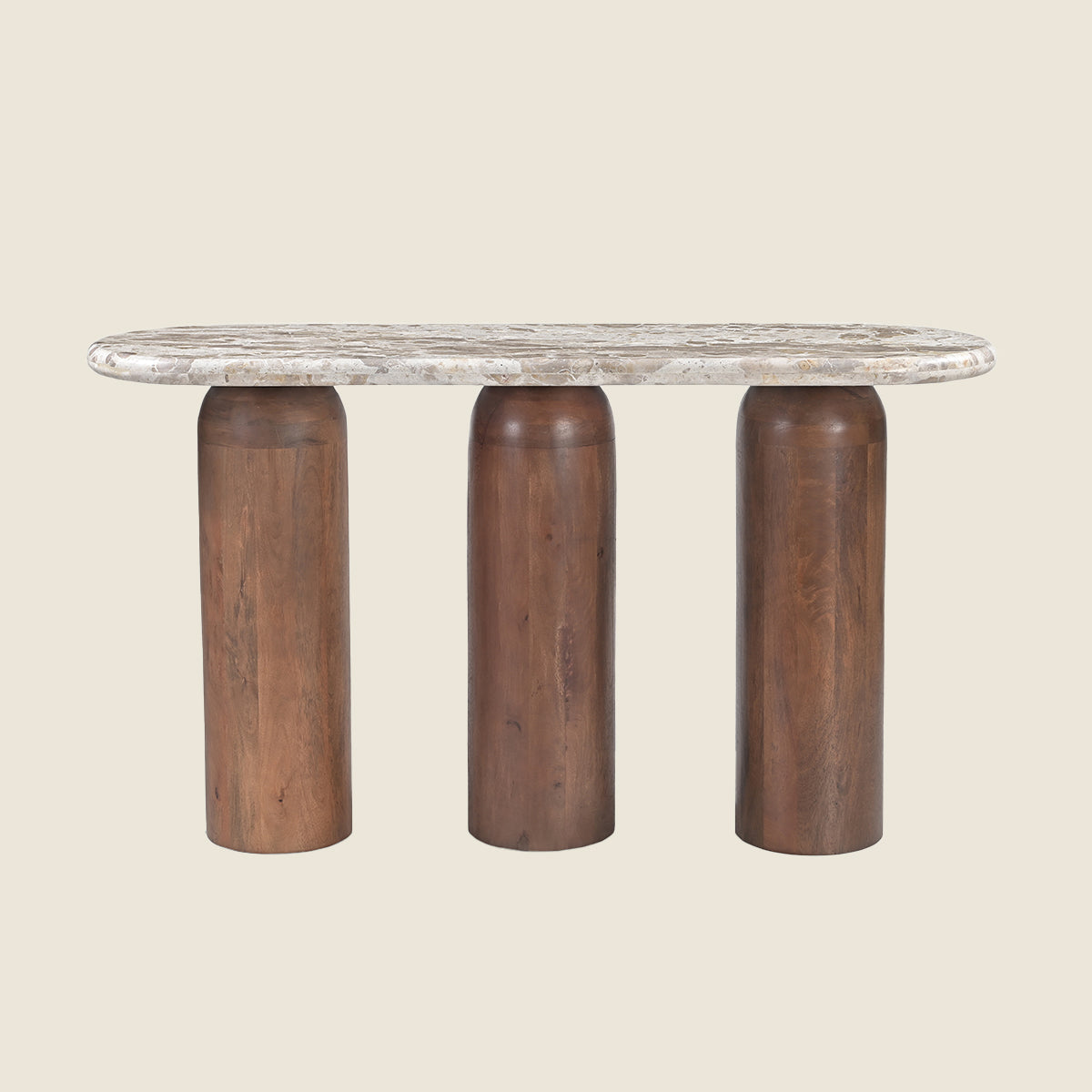 Marble & Triple Mango Wood Pillar Console