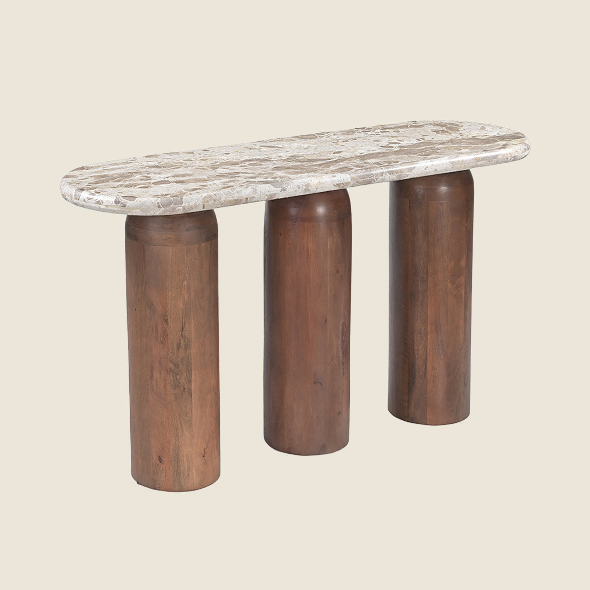 Marble & Triple Mango Wood Pillar Console