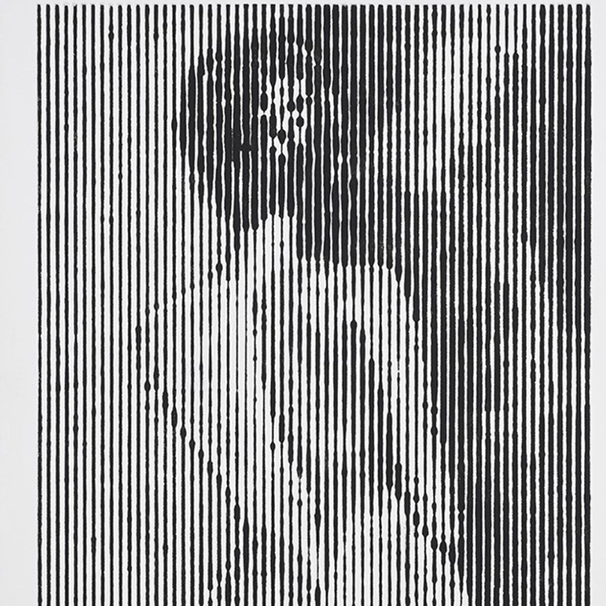 Black and white abstract pattern with vertical lines on a light gray background