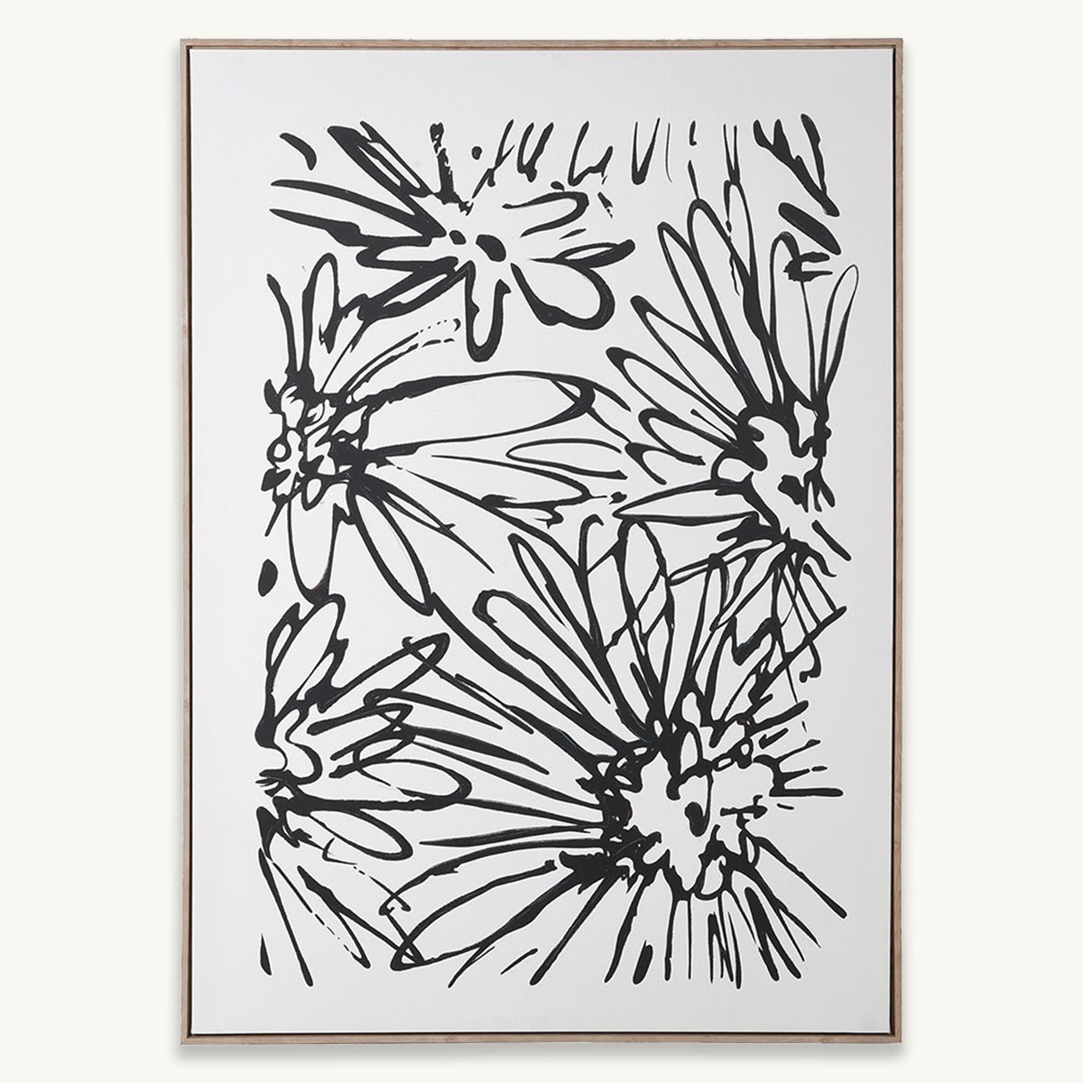 Framed abstract black line art on a white background