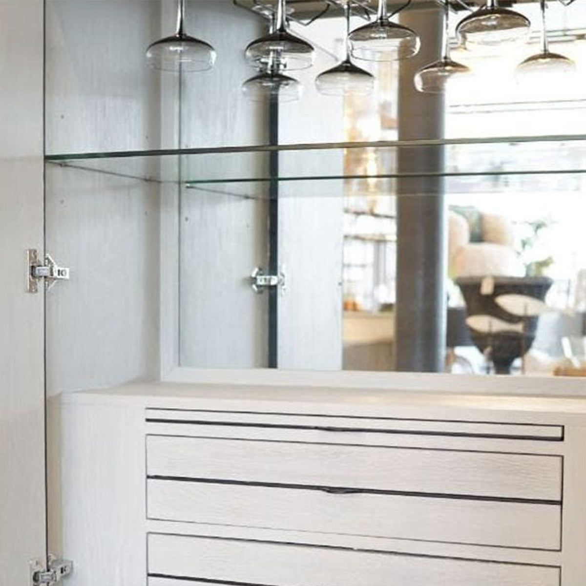 Glass cabinet with a modern interior design