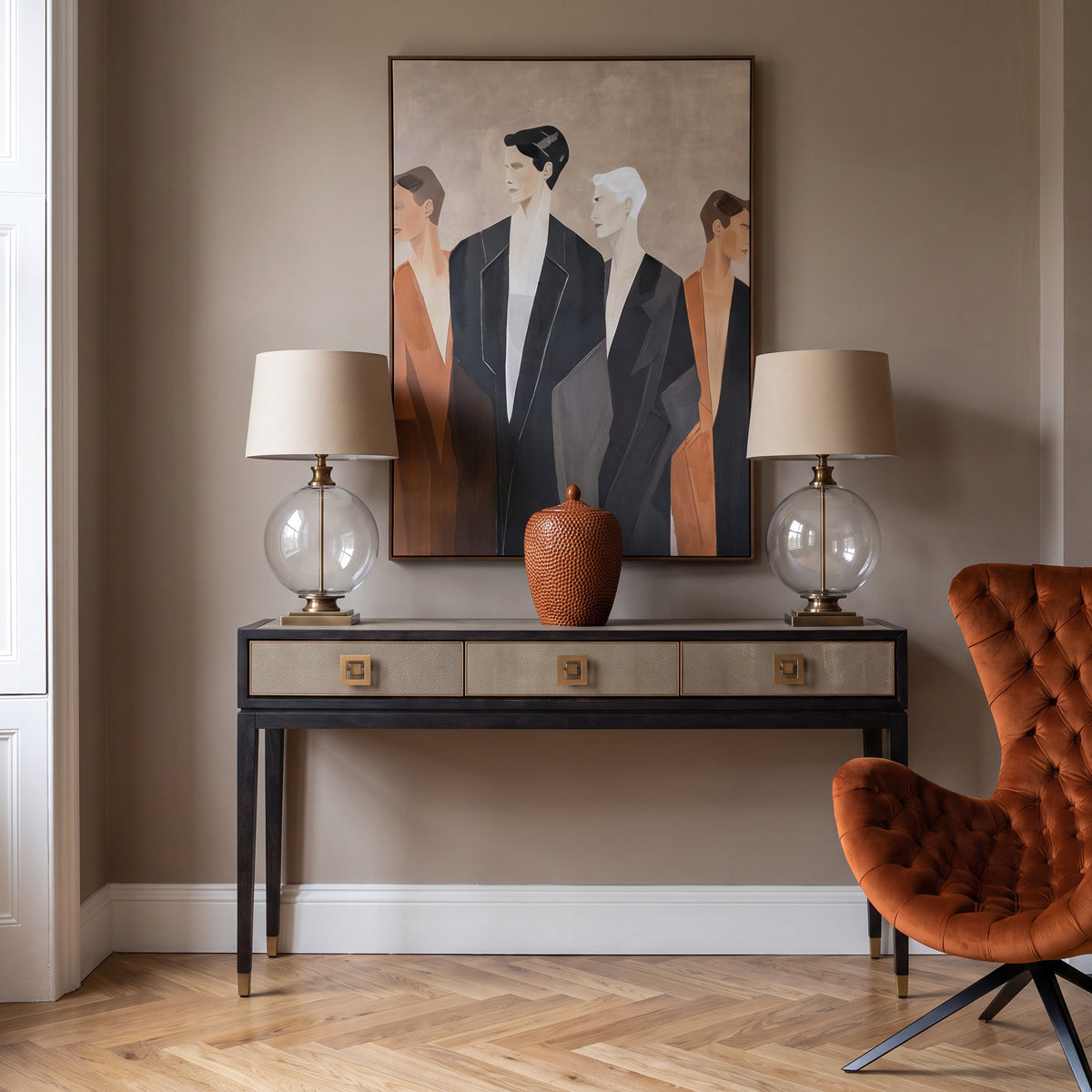 Oak & Gold Shagreen 3 Drawer Console