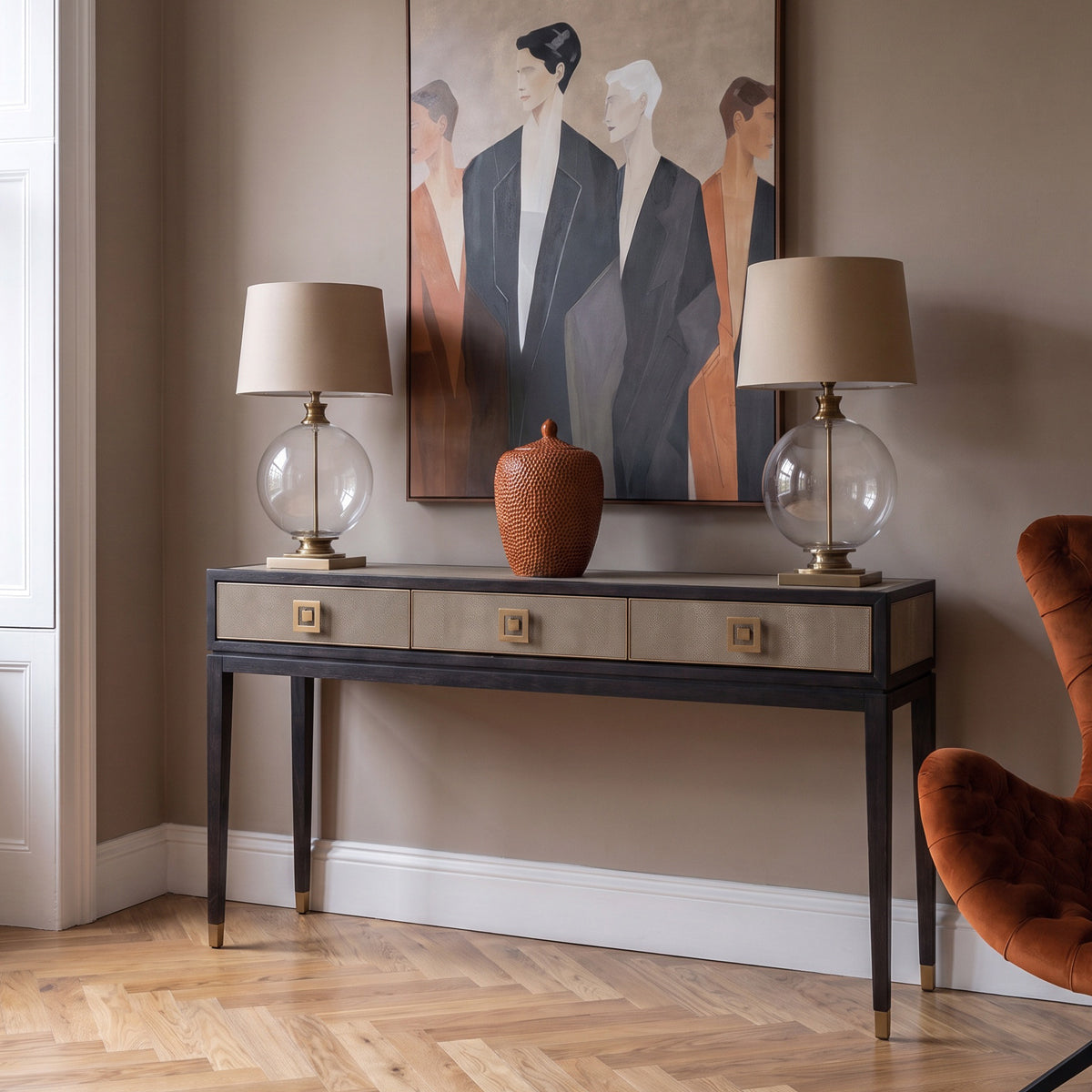 Oak & Gold Shagreen 3 Drawer Console