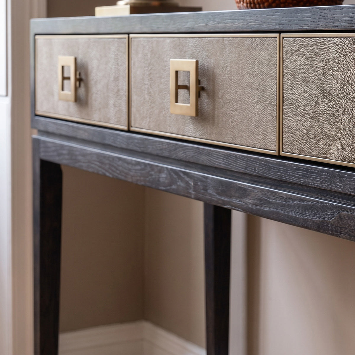 Oak & Gold Shagreen 3 Drawer Console
