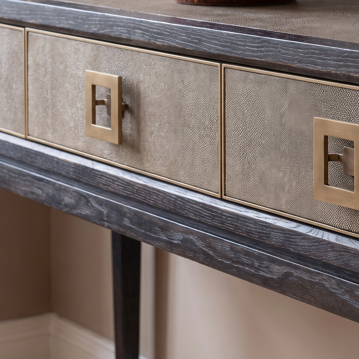 Oak & Gold Shagreen 3 Drawer Console