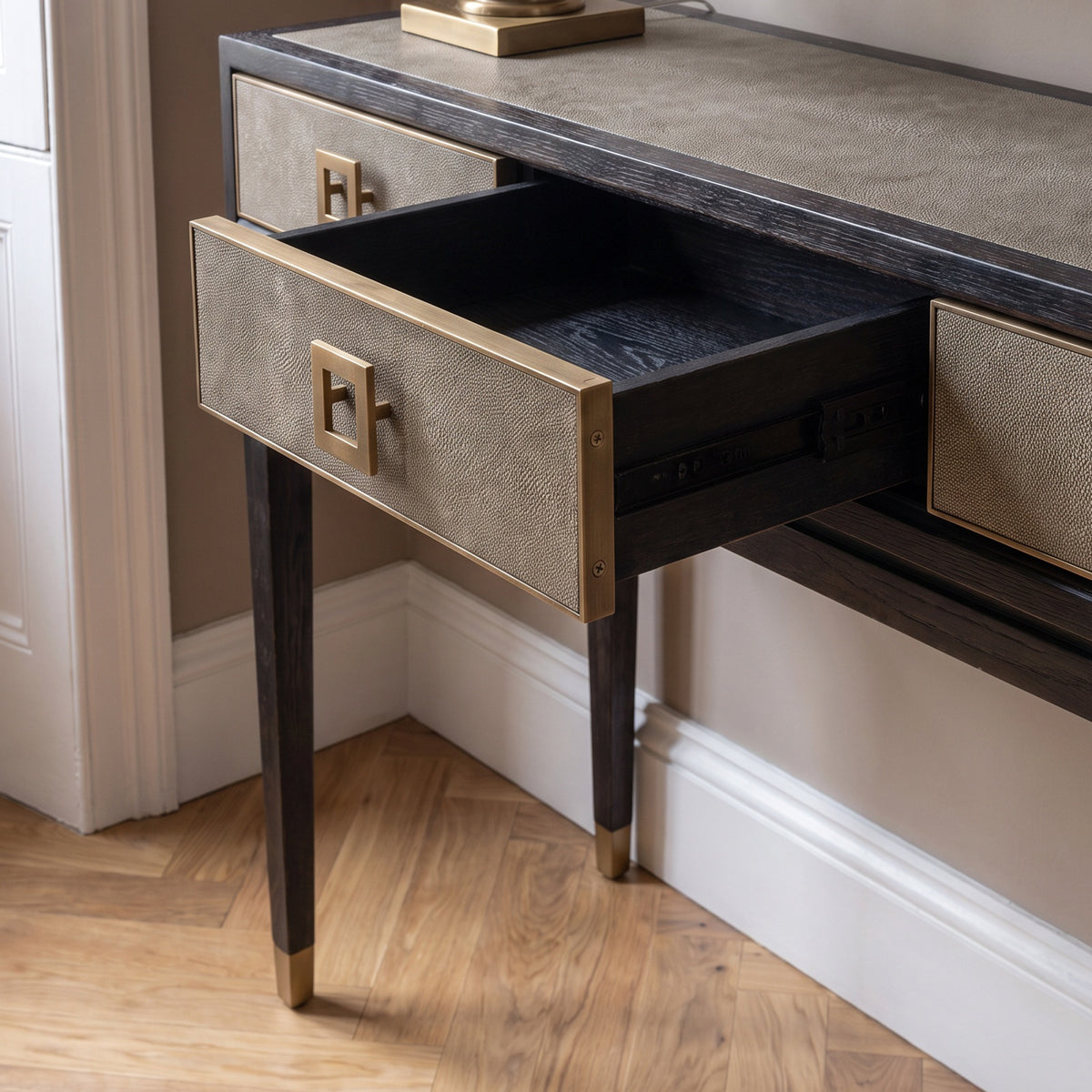 Oak & Gold Shagreen 3 Drawer Console