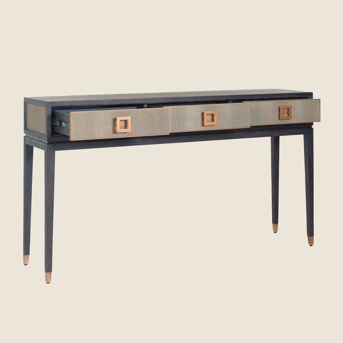 Oak & Gold Shagreen 3 Drawer Console