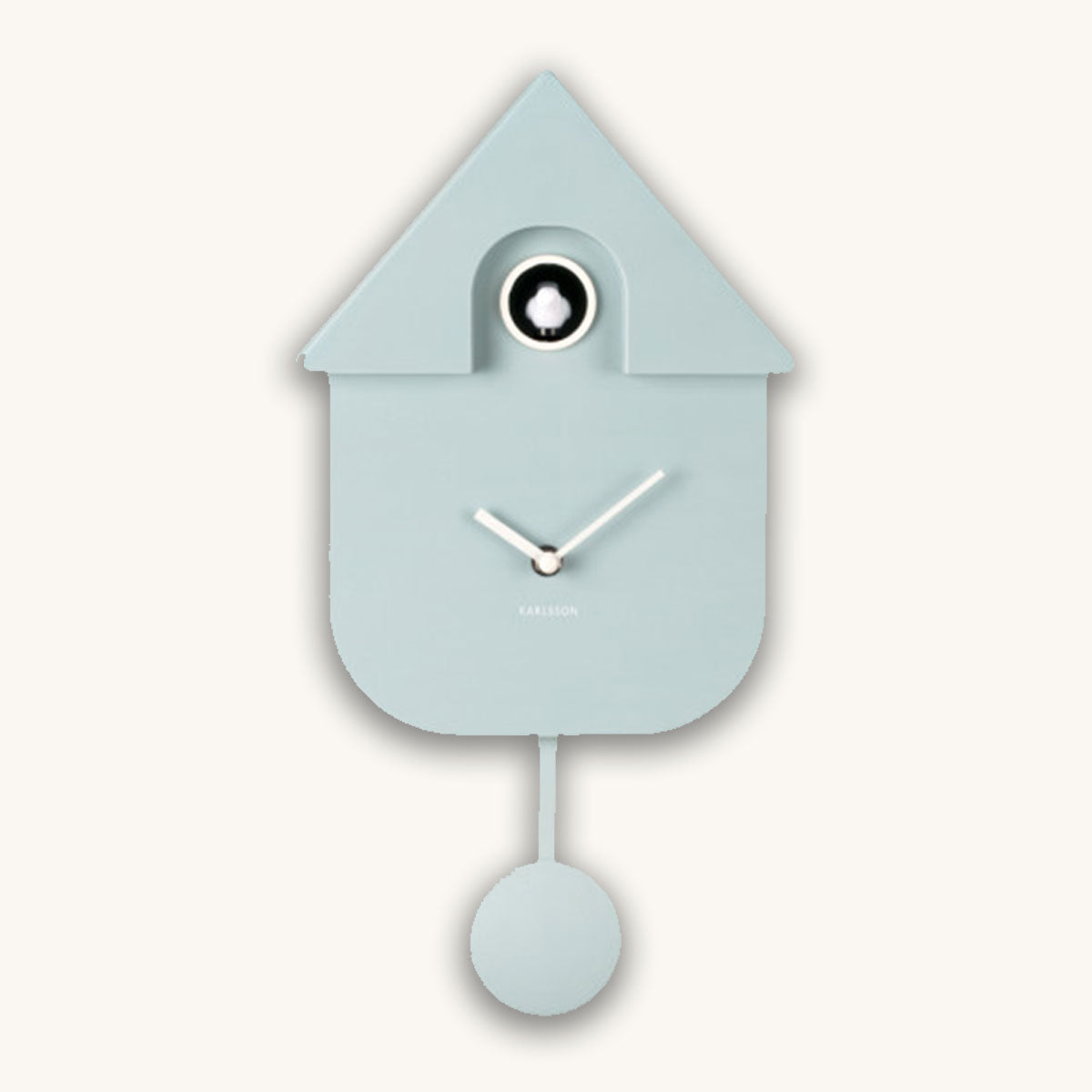 Light blue cuckoo clock on a white background