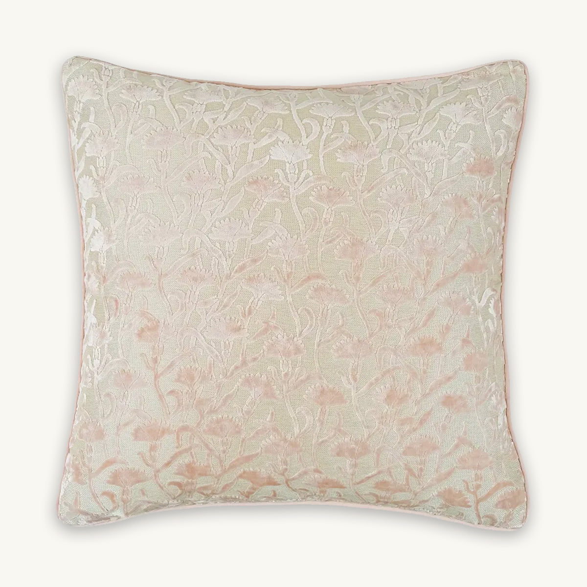 Pink Floral Flocked Velvet Cushion - 50x50cm