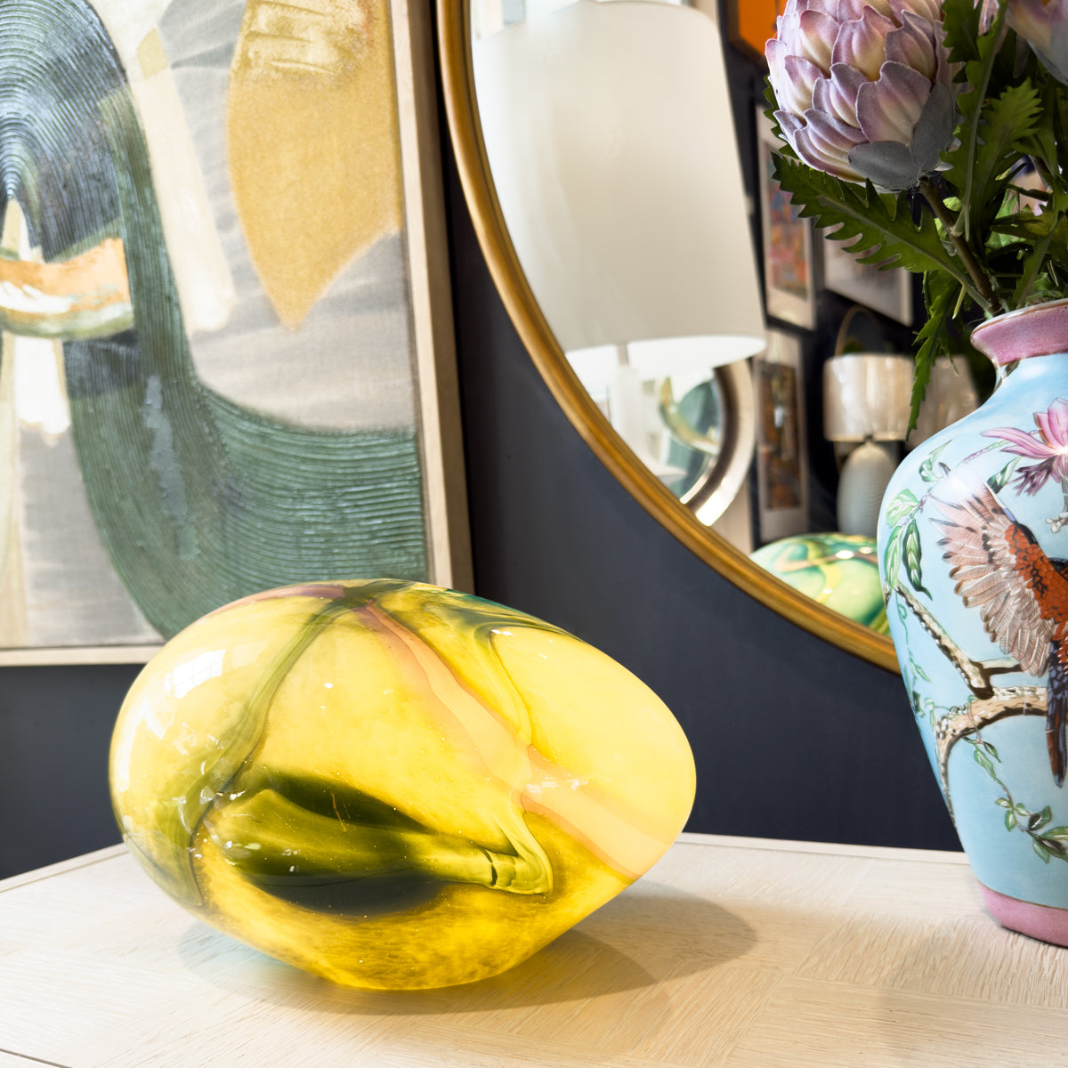 Pink Green & Blue Pebble Glass Lamp