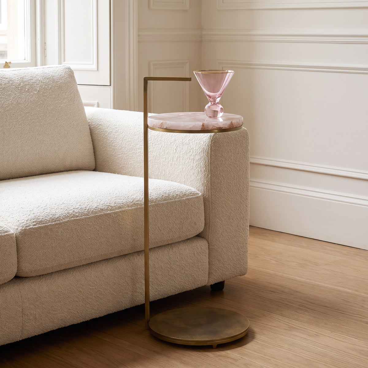 Pink Quartz & Gold Handle Sofa Table