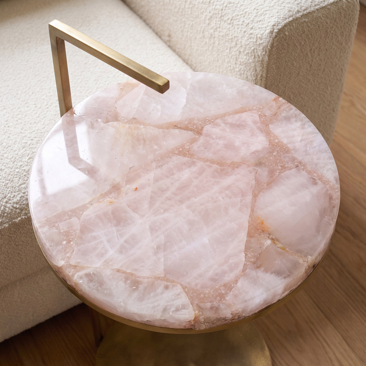 Pink Quartz & Gold Handle Sofa Table