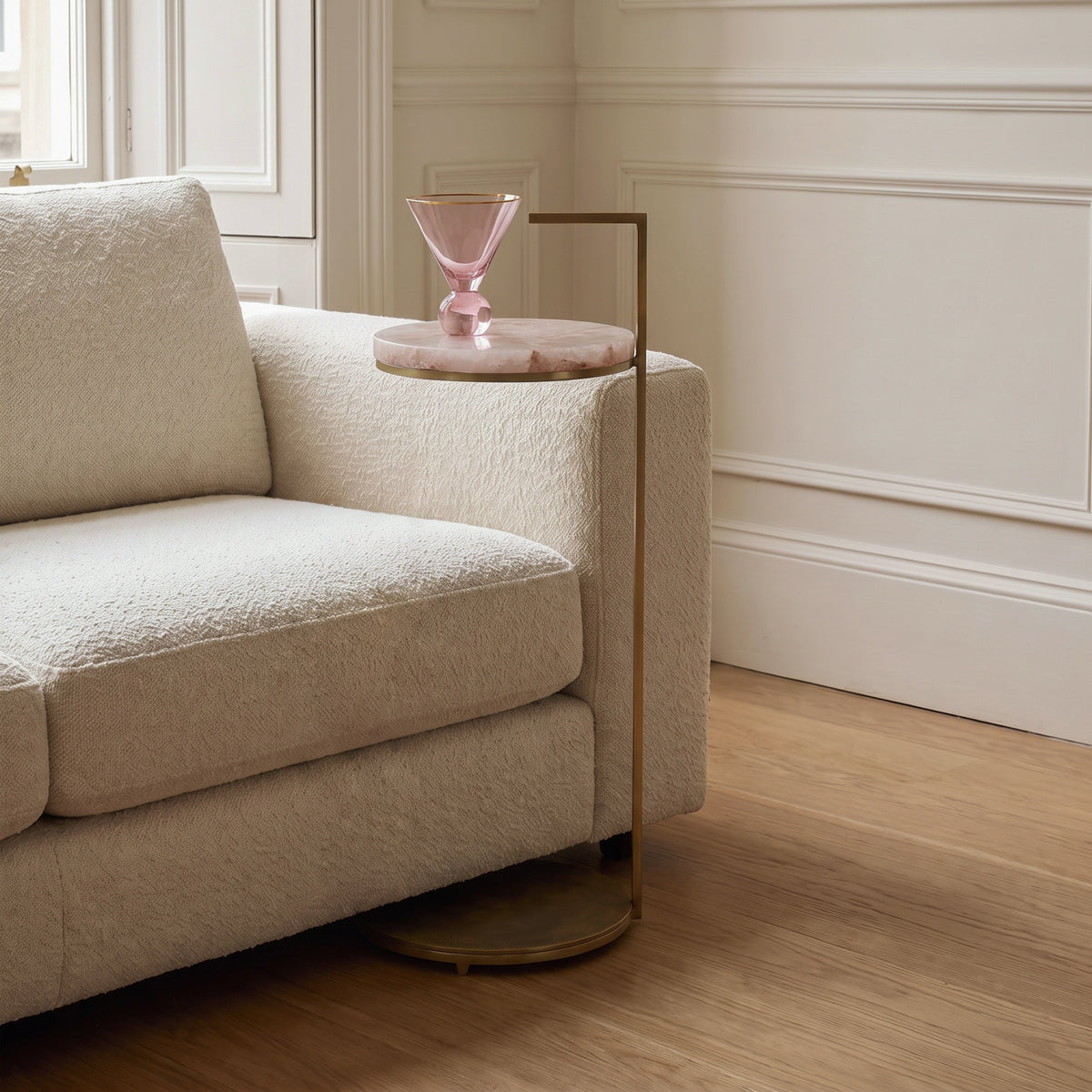 Pink Quartz & Gold Handle Sofa Table