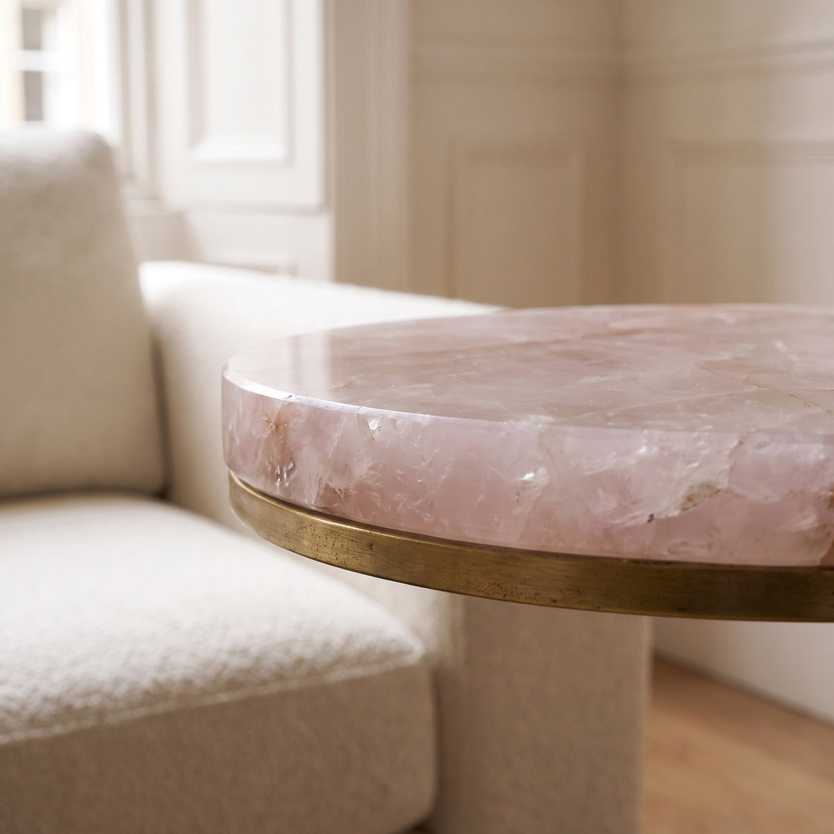 Pink Quartz & Gold Handle Sofa Table