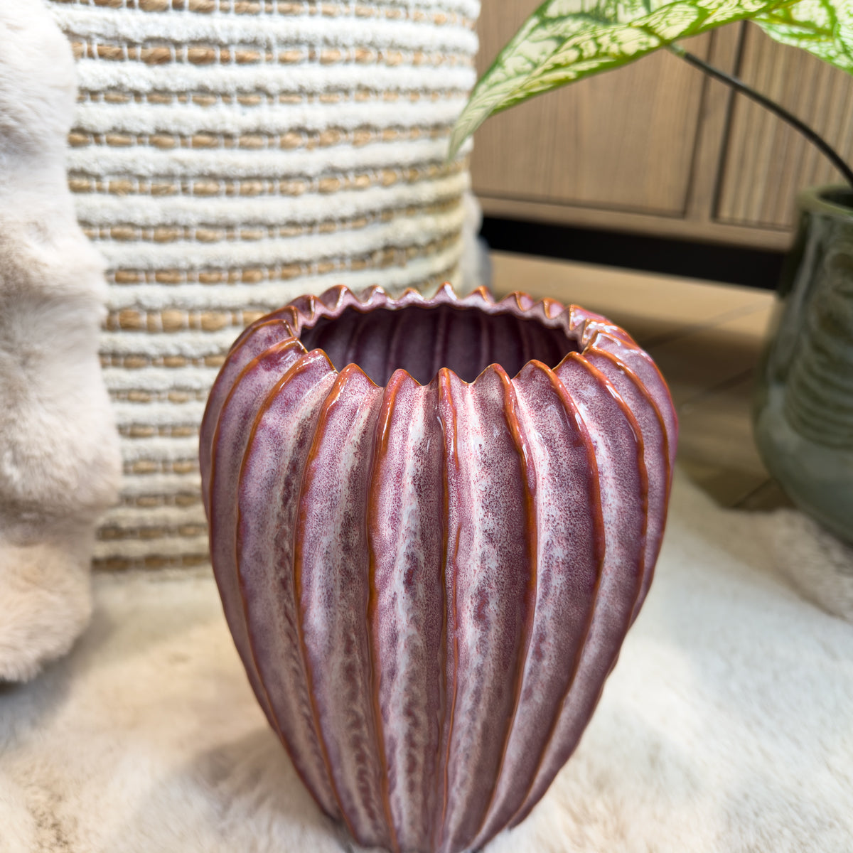 Pink Ridged Glaze Coastal Vase