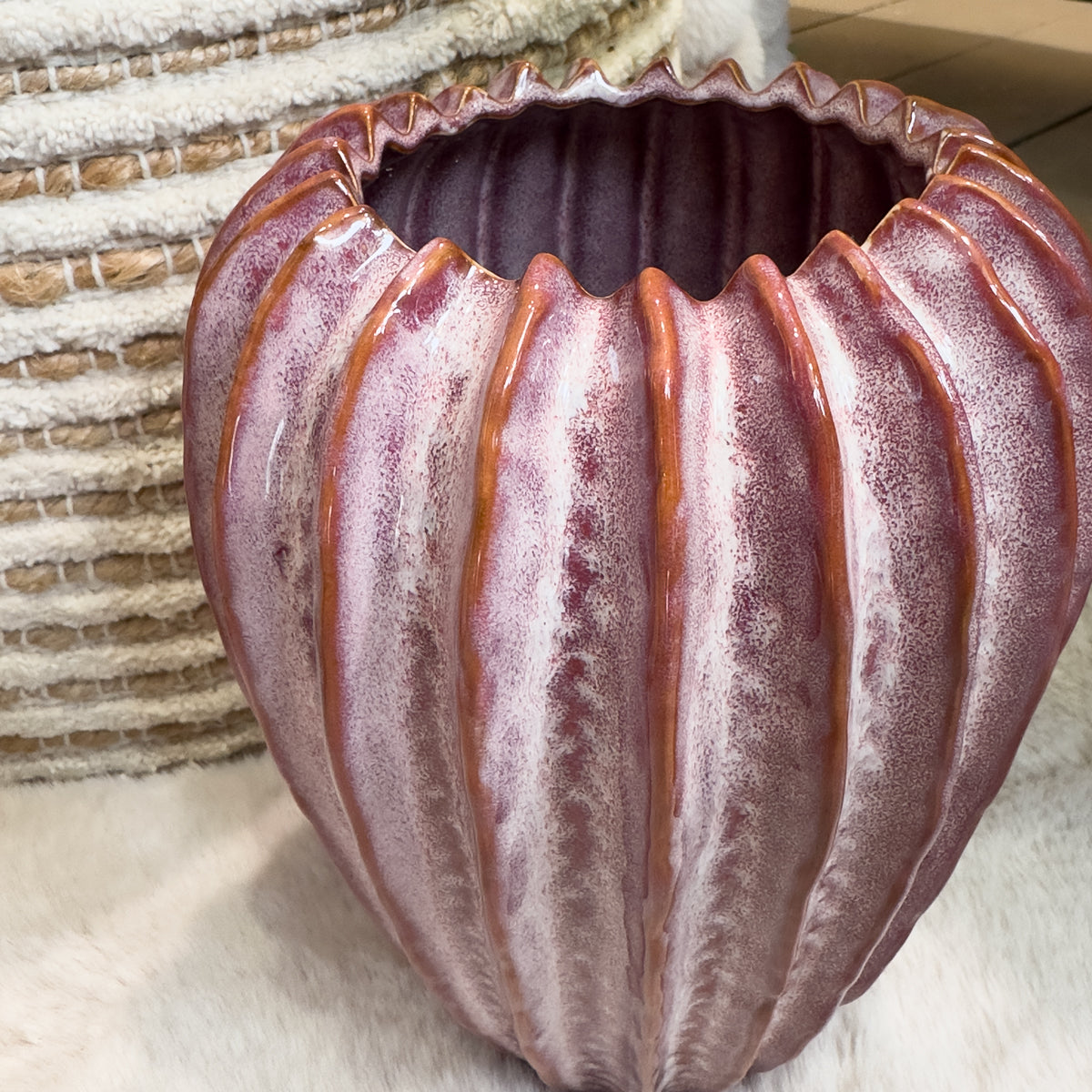 Pink Ridged Glaze Coastal Vase
