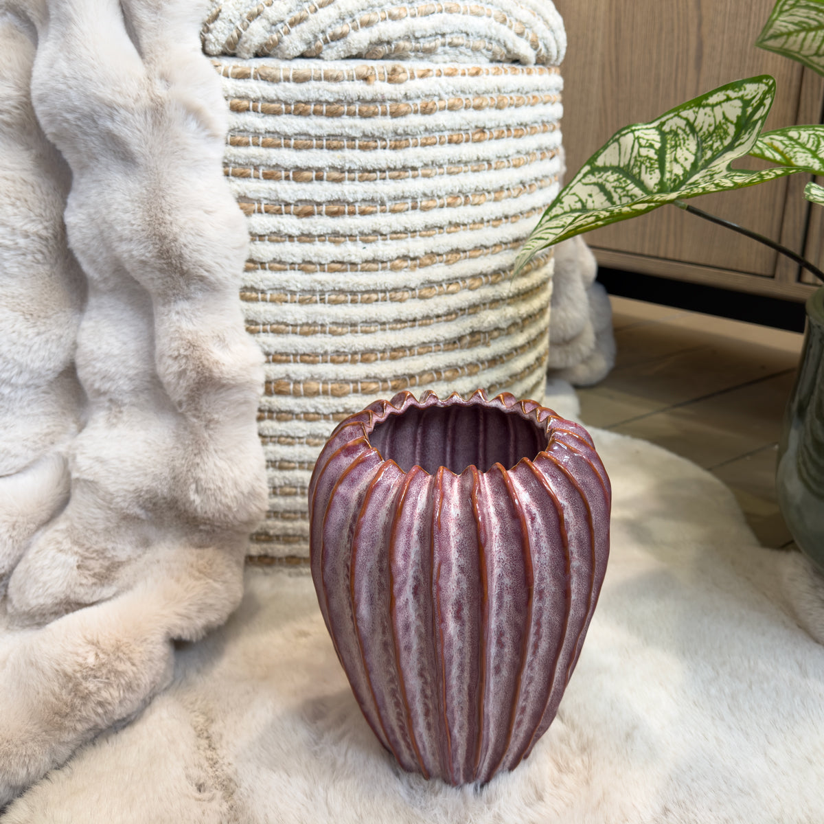 Pink Ridged Glaze Coastal Vase