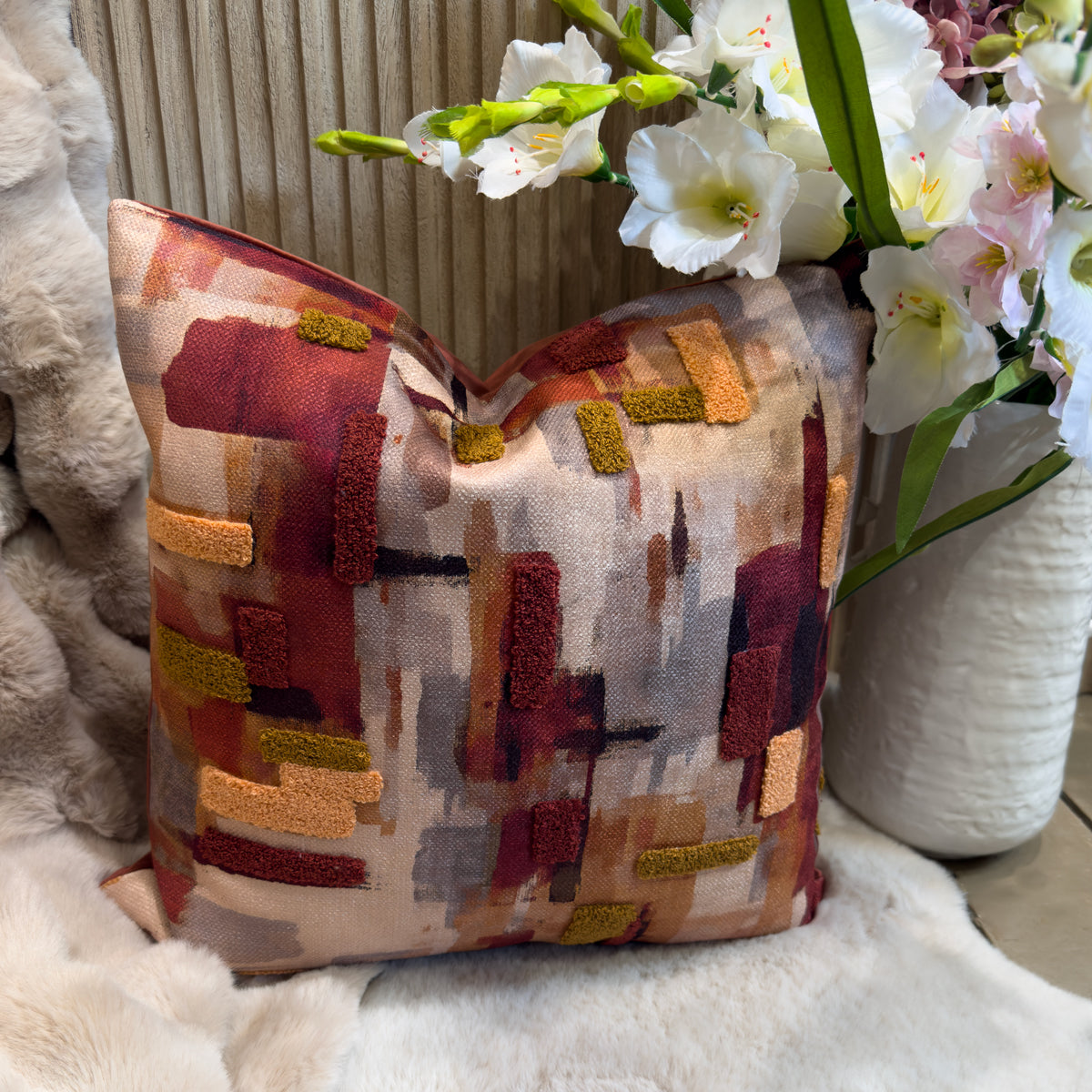 Red & Orange Textured Brushstroke Cushion - 45x45cm