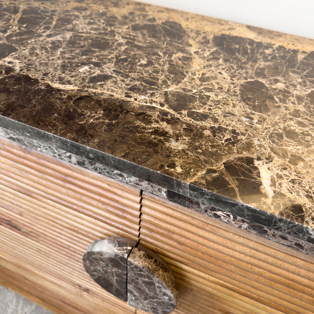 Black Marble Handle Ridged Mango Wood Sideboard