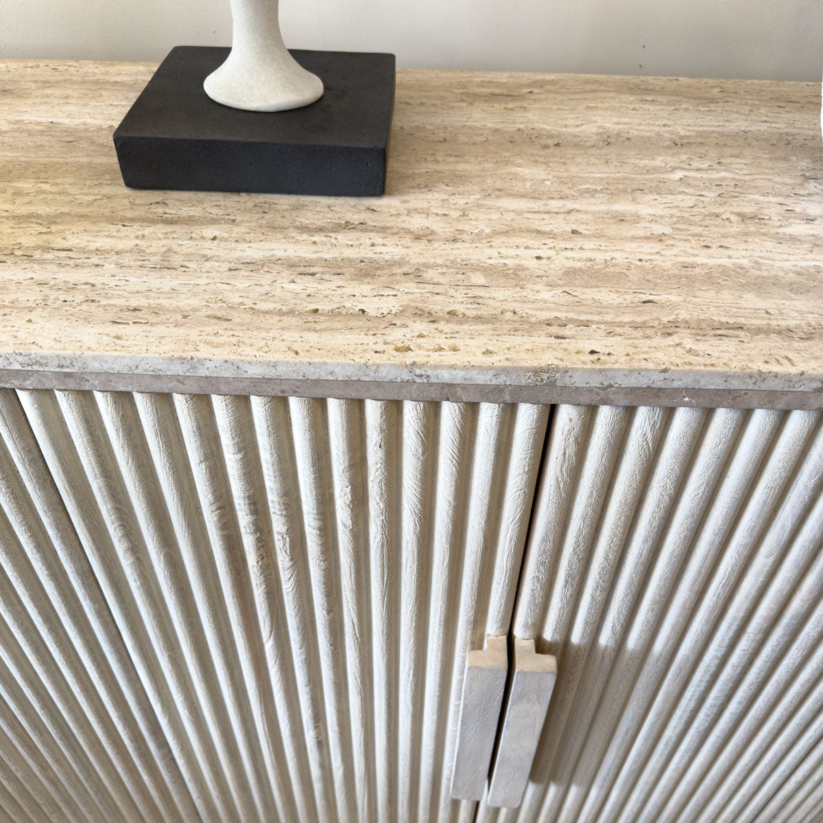 Ridged Mango Wood & Travertine Marble Pill Sideboard