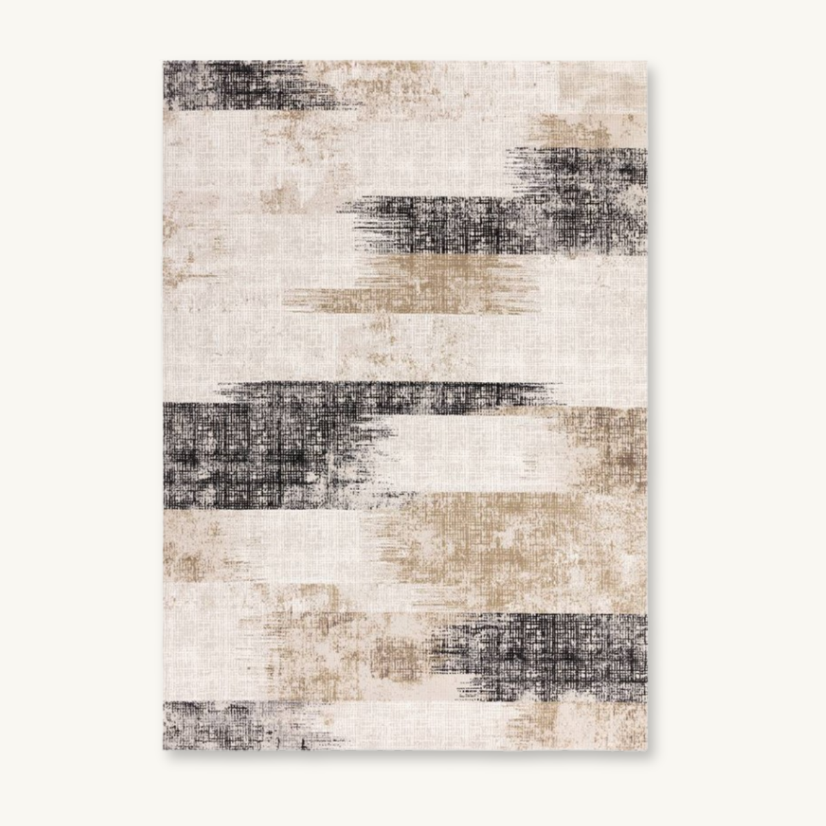 Beige & Black Linear Distressed Rug - Various Sizes