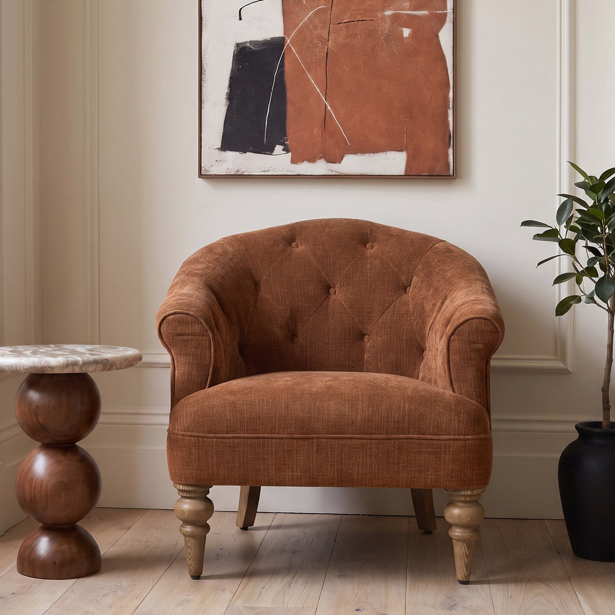 Rust Chenille Classic Tufted Tub Chair