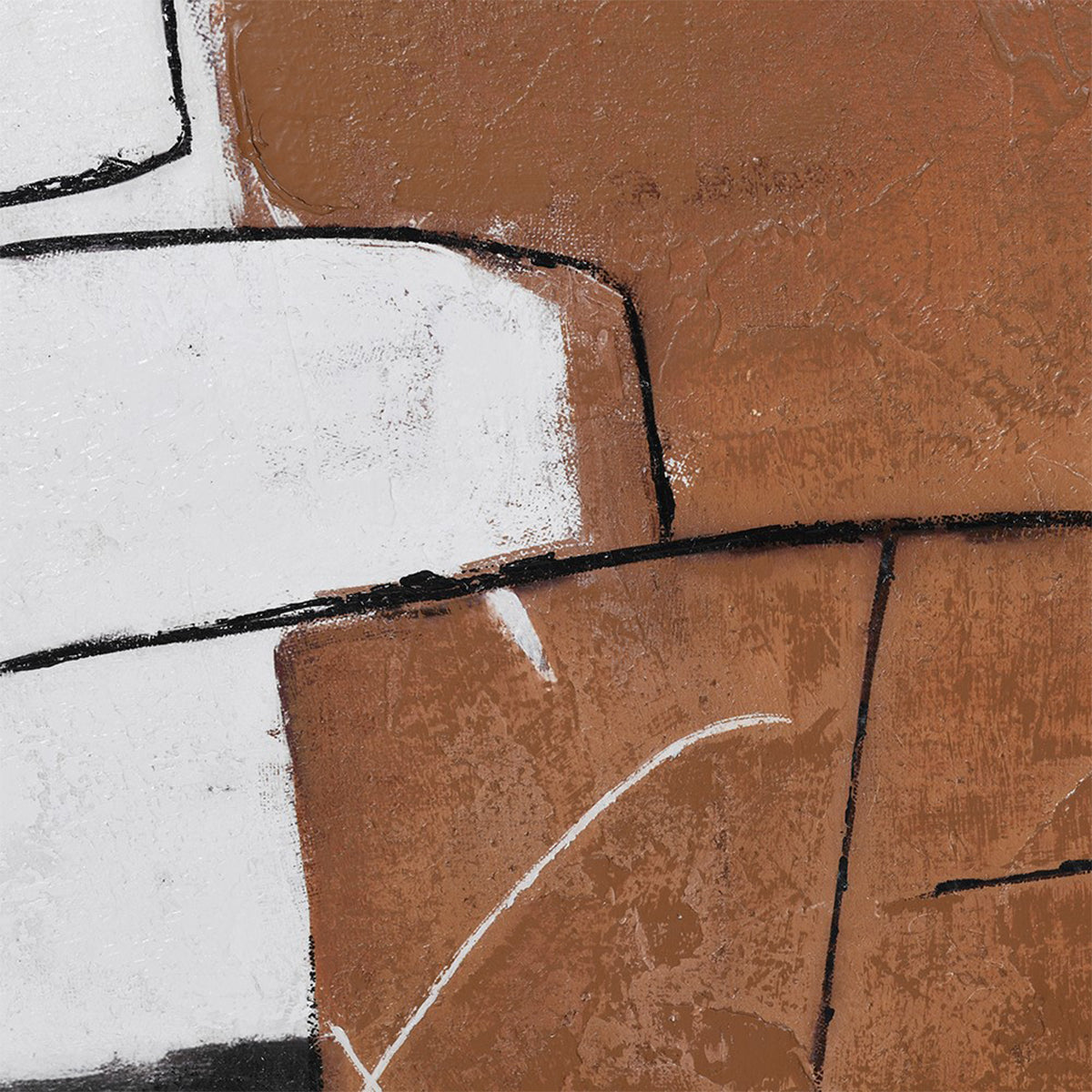 Abstract art with brown, white, and black shapes