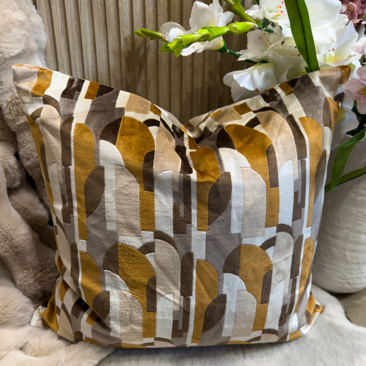 Rust & Brown Deco Arch Pattern Cushion - 50x50cm