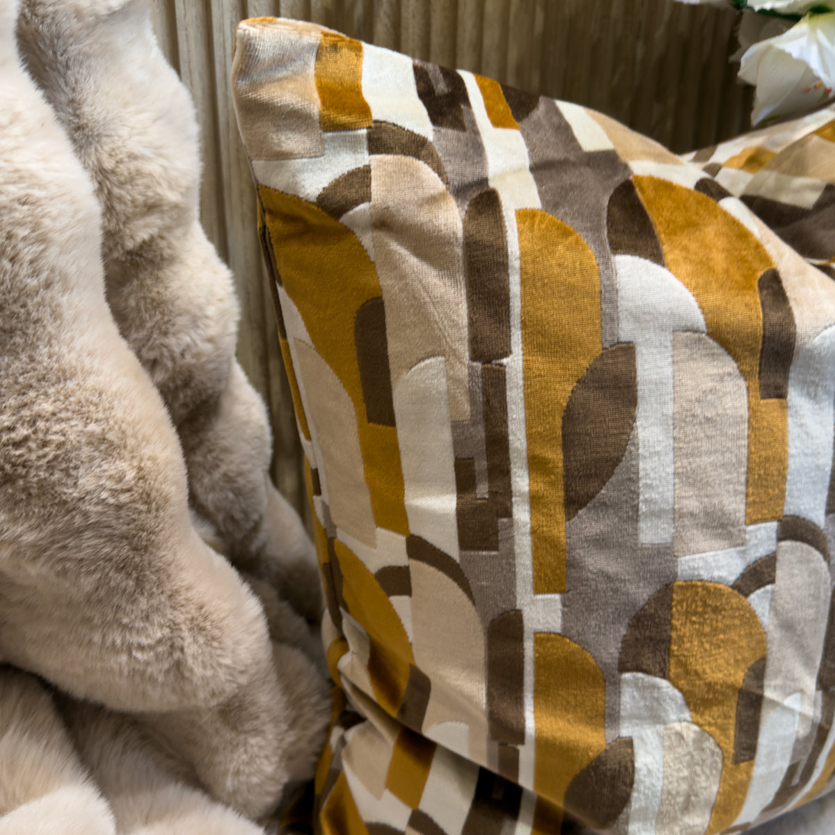 Rust & Brown Deco Arch Pattern Cushion - 50x50cm