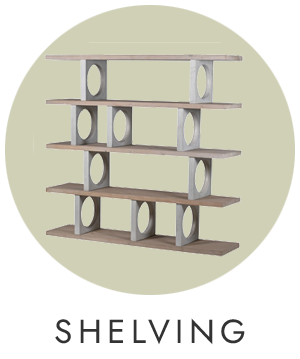 Bookshelf with circular design on a light green background