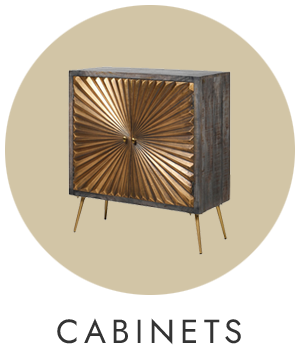 Decorative cabinet with sunburst design on a beige background