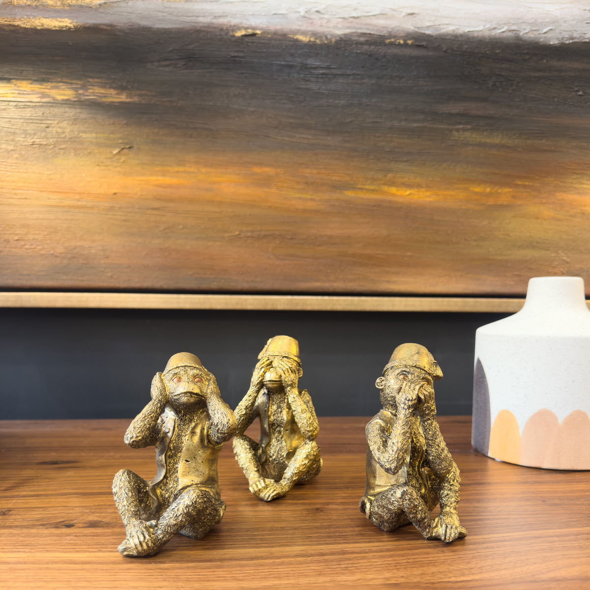 Set of 3 See No Evil Monkeys - Golden