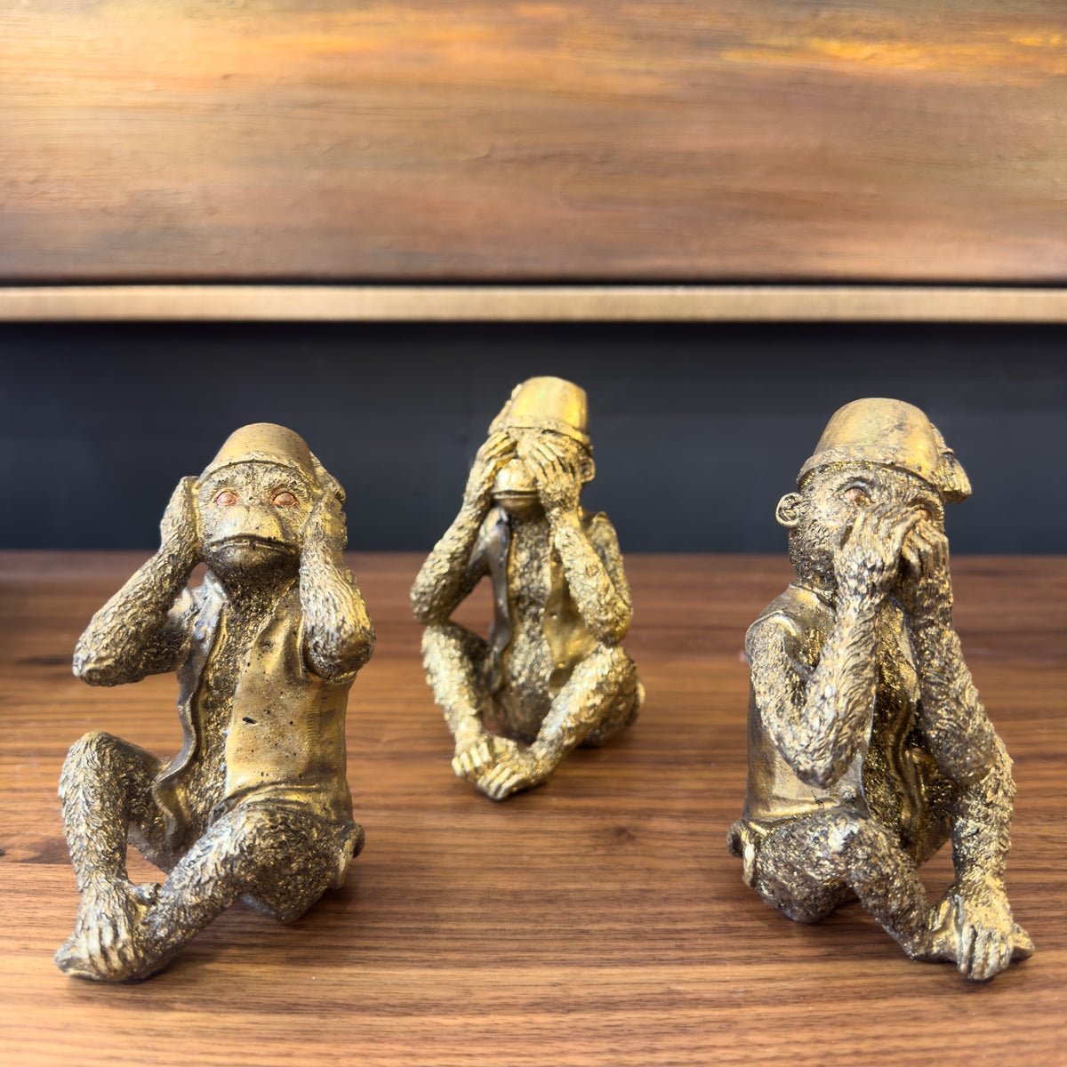 Set of 3 See No Evil Monkeys - Golden