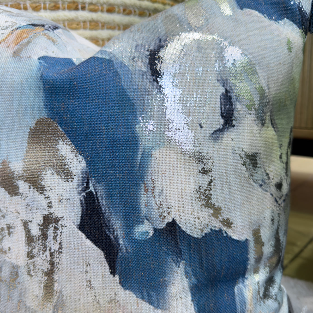 Abstract Blue & Silver Tassel Cushion - 45x45cm