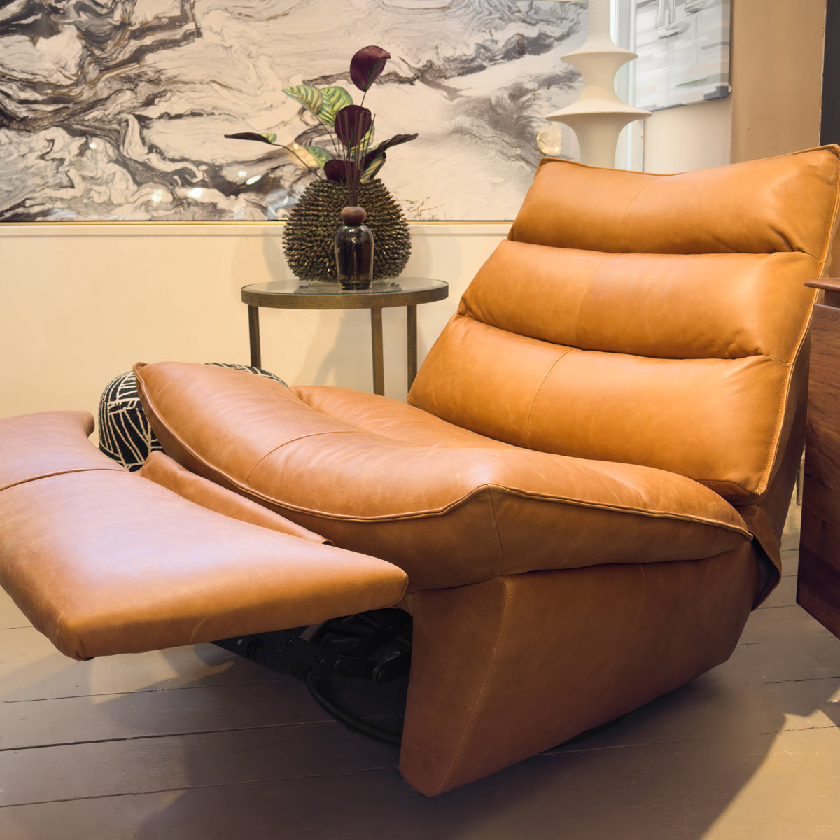 Tan Leather Padded Recliner Chair