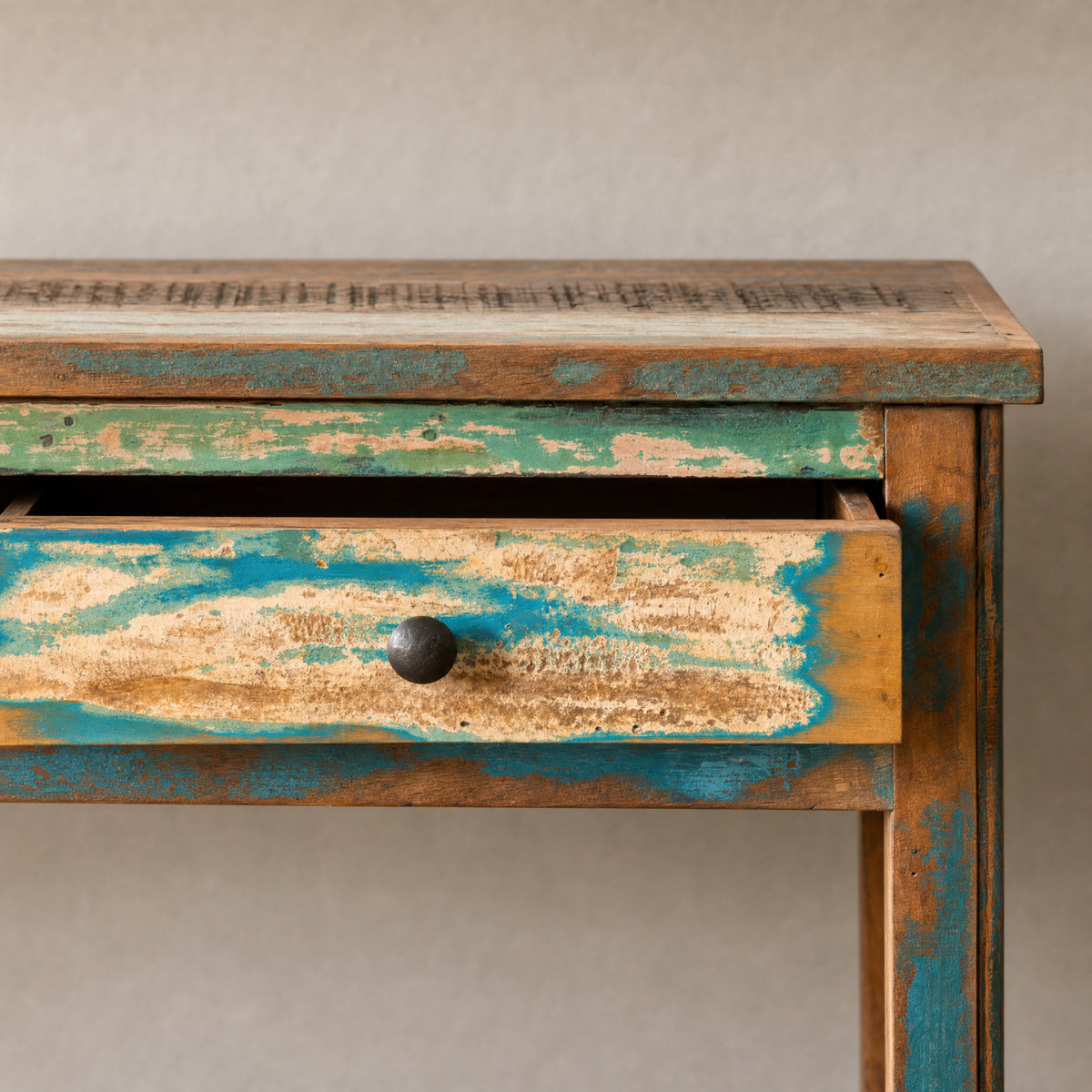 Turquoise Distressed Wood Console Table