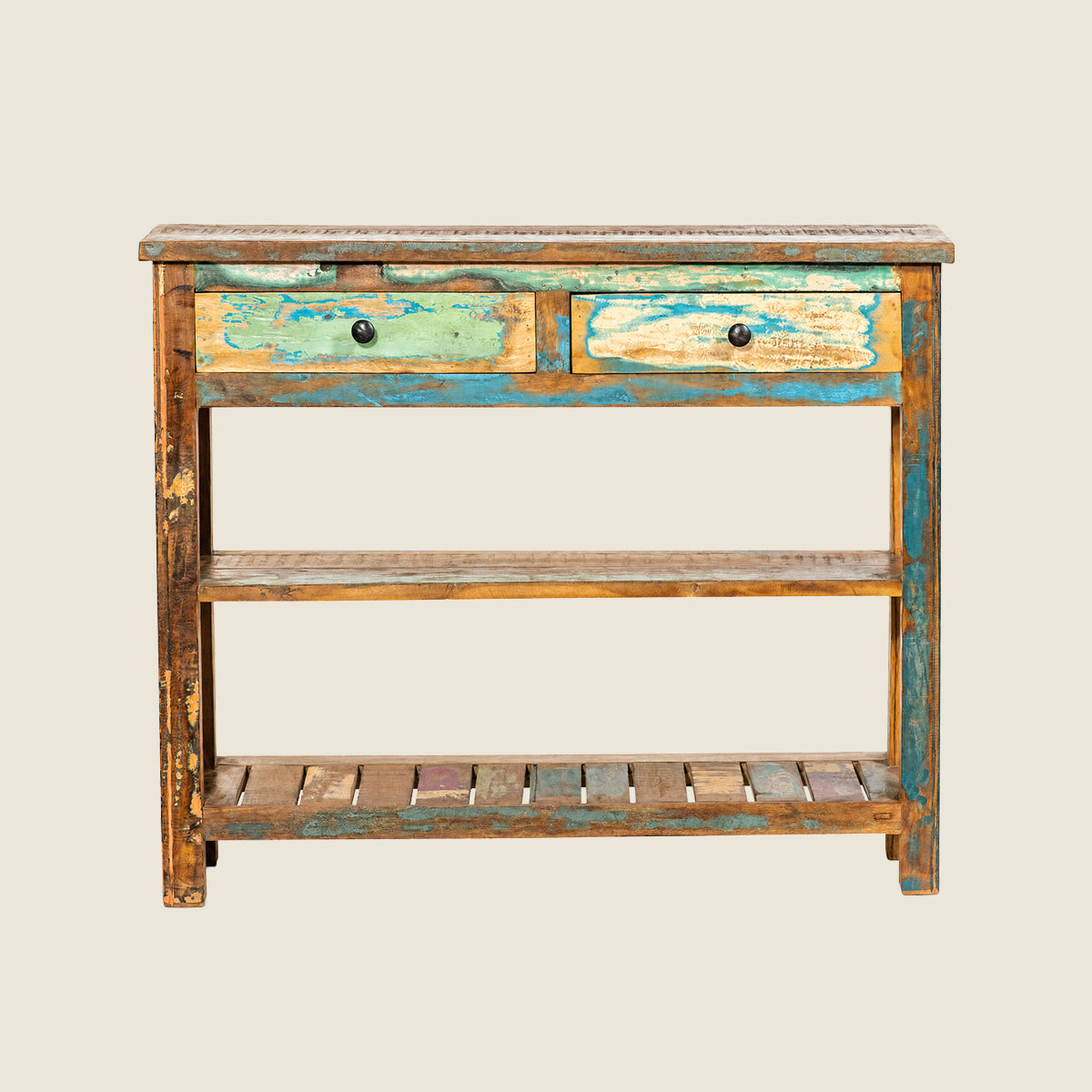 Turquoise Distressed Wood Console Table