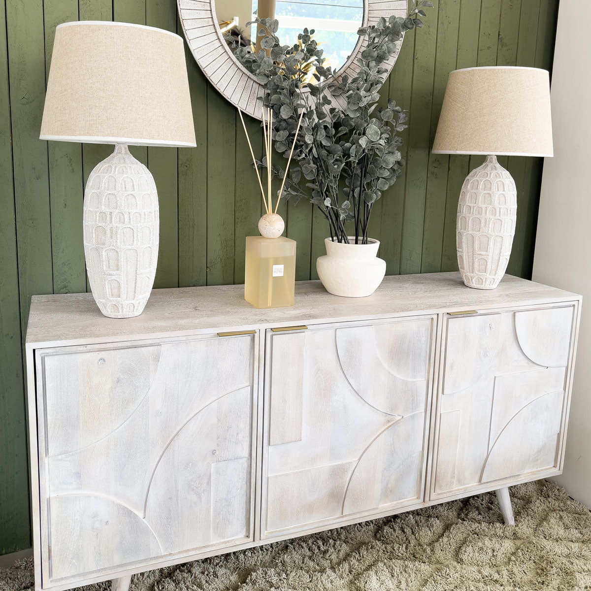 Washed Mango Wood Geometric Doors Sideboard