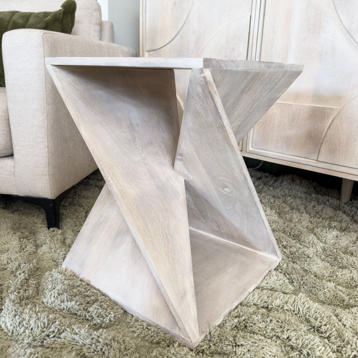 Washed Mango Wood Cross Base Side Table