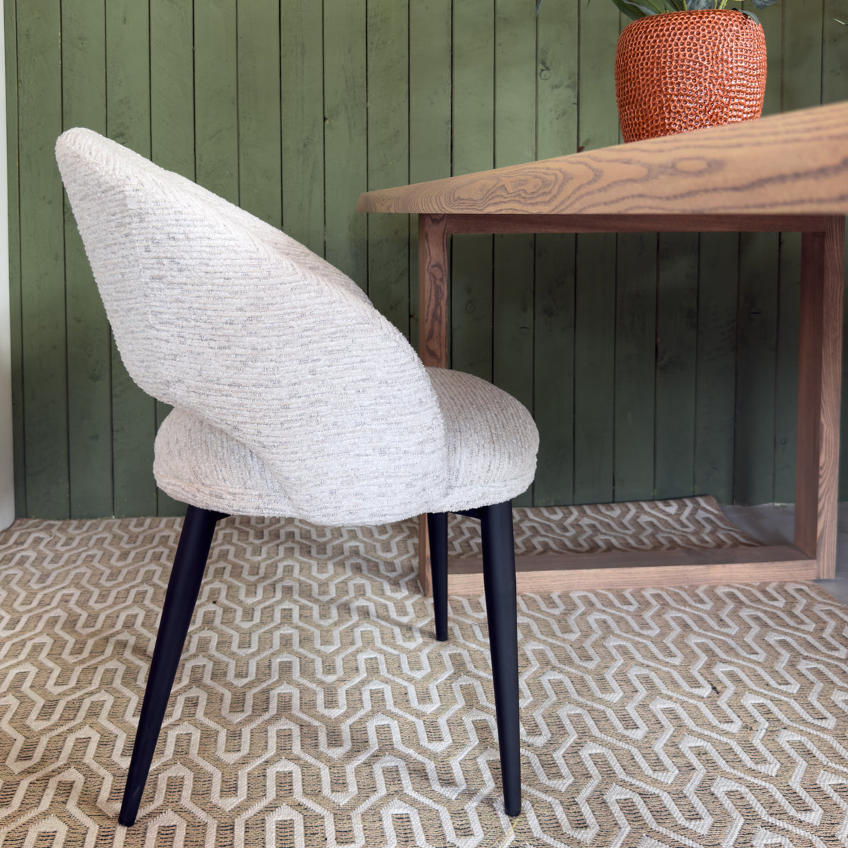 White Chenille Cut Out Dining Chair